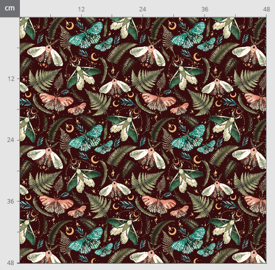 Moth and ferns maroon