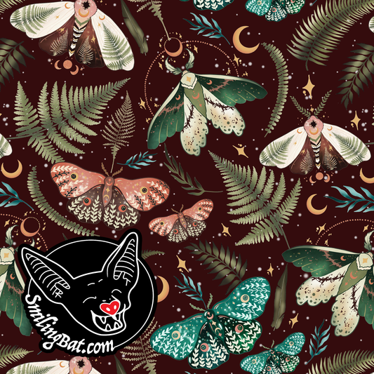 Moth and ferns maroon